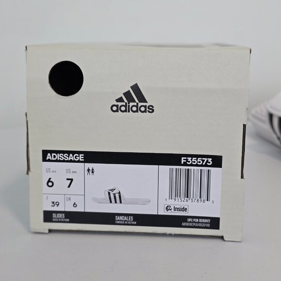 adidas Adissage Slides Sandals Size 6 White Black Unisex NEW - Picture 6 of 6